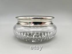 Art Deco Cut Glass Powder Bowl with Sterling Silver Lid, Adie Brothers, Birmingham, 1937