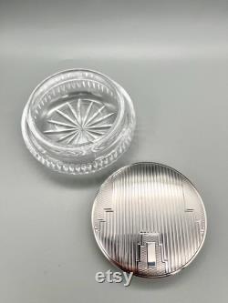 Art Deco Cut Glass Powder Bowl with Sterling Silver Lid, Adie Brothers, Birmingham, 1937
