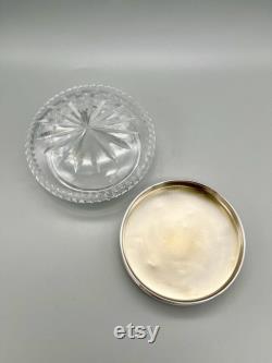 Art Deco Cut Glass Powder Bowl with Sterling Silver Lid, Adie Brothers, Birmingham, 1937