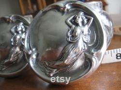 Art Deco Cut Glass Sterling Tops Vanity Trinket Cold Cream Powder Jars Pair