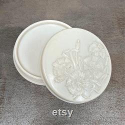 Art Deco Floral Powder Pot Cream Urea Formaldehyde Plastic, Screw Lid, Berton London