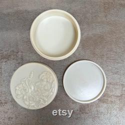 Art Deco Floral Powder Pot Cream Urea Formaldehyde Plastic, Screw Lid, Berton London
