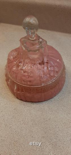 Art Deco Glass Pink Powder Puff Vanity Glass Lady Victorian