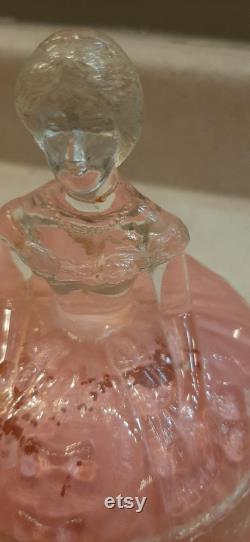 Art Deco Glass Pink Powder Puff Vanity Glass Lady Victorian