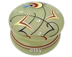 Art Deco Glass Powder Jar Enamel Painted Bauhaus Inspired Bird