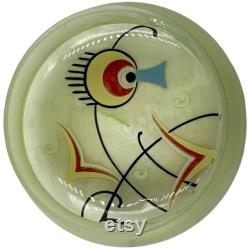 Art Deco Glass Powder Jar Enamel Painted Bauhaus Inspired Bird