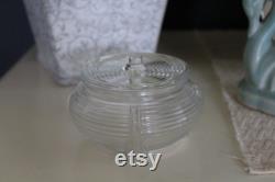Art Deco Glass Vanity Jar with Horizontal Ribs, Vintage Ribbed Dresser Jar and Lid, 1930s Clear Depression Glass Dresser Box, Glam Powder Box