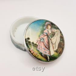 Art Deco Gwenda Powder Jar Pot Lady Pinkie , 1930s Milk Glass Boudoir