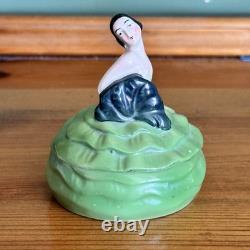 Art Deco Half Doll Ceramic Powder Box, 1930's