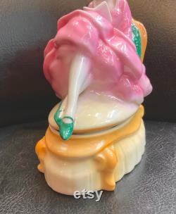 Art Deco Half Doll Powder Jar Porcelain Dresser Box Figural Woman Pink Large
