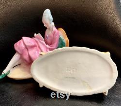 Art Deco Half Doll Powder Jar Porcelain Dresser Box Figural Woman Pink Large