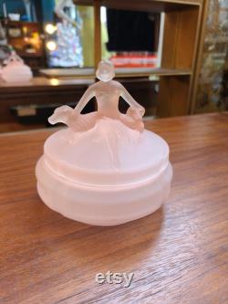 Art Deco LE Smith Pink Satin Lidded Vanity Powder Jar