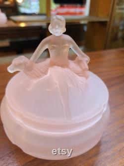 Art Deco LE Smith Pink Satin Lidded Vanity Powder Jar