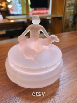 Art Deco LE Smith Pink Satin Lidded Vanity Powder Jar