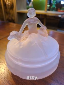 Art Deco LE Smith Pink Satin Lidded Vanity Powder Jar