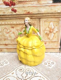 Art Deco Lady Figural Powder Pot Box 1930s Regency Dressing Table Boudoir