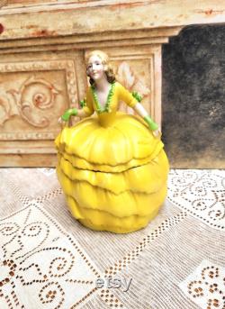 Art Deco Lady Figural Powder Pot Box 1930s Regency Dressing Table Boudoir