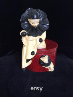 Art Deco Large Perriot with Dog Ceramic Powder Box