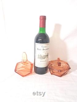 Art Deco Old Rose Coloured Czech Glass Dressing Table Pots