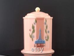 Art Deco Pink Plastic Powder Puff Holder Vanity Box Blackpool By Hengor