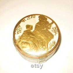 Art Deco Powder Box Clear Glass Trinket Box with Gold Musical Lid Art Deco Powder Box Clear Glass Trinket Box with Gold Musical Lid