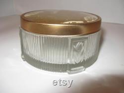 Art Deco Powder Box Clear Glass Trinket Box with Gold Musical Lid Art Deco Powder Box Clear Glass Trinket Box with Gold Musical Lid