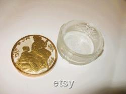 Art Deco Powder Box Clear Glass Trinket Box with Gold Musical Lid Art Deco Powder Box Clear Glass Trinket Box with Gold Musical Lid