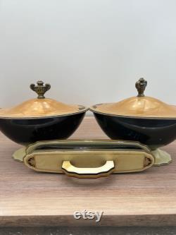 Art Deco Pryalin Sheraton 3 Piece Vanity Set Powder, Trinket Box and Nail Buffer