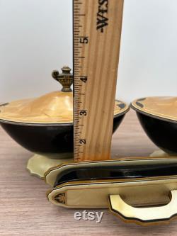 Art Deco Pryalin Sheraton 3 Piece Vanity Set Powder, Trinket Box and Nail Buffer