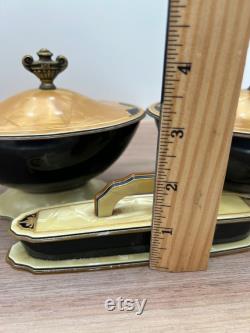 Art Deco Pryalin Sheraton 3 Piece Vanity Set Powder, Trinket Box and Nail Buffer