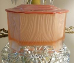 Art Deco Satin Glass Powder Box Nude Pinup All 4 Corners Vanity Dresser Trinket Box C. 1930's