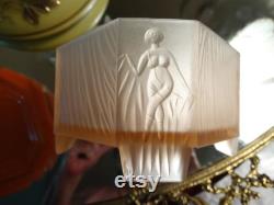 Art Deco Satin Glass Powder Box Nude Pinup All 4 Corners Vanity Dresser Trinket Box C. 1930's