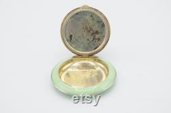 Art Deco Silver Austrian And Pastel Green Guilloche Enamel Powder Box and Perfume