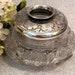 Art Deco Silver Glass Hair Receiver Dresser Jar with Pansies, Silver Vanity Jar, Jar Cotton Ball Holder Jar, Jar for Potpourri