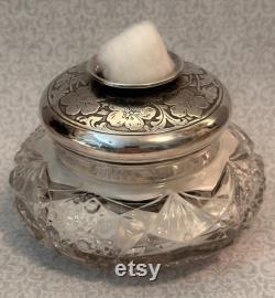 Art Deco Silver Glass Hair Receiver Dresser Jar with Pansies, Silver Vanity Jar, Jar Cotton Ball Holder Jar, Jar for Potpourri