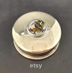 Art Deco Silver Plated Powder Trinket Box Reverse Carved Kingfisher Glass Cabochon, EJH Birmingham