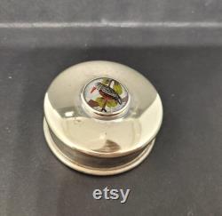 Art Deco Silver Plated Powder Trinket Box Reverse Carved Kingfisher Glass Cabochon, EJH Birmingham