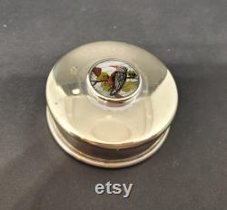 Art Deco Silver Plated Powder Trinket Box Reverse Carved Kingfisher Glass Cabochon, EJH Birmingham
