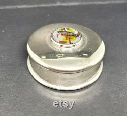 Art Deco Silver Plated Powder Trinket Box Reverse Carved Kingfisher Glass Cabochon, EJH Birmingham