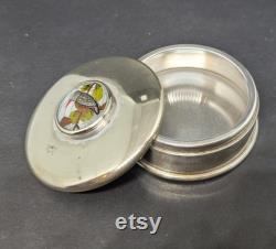 Art Deco Silver Plated Powder Trinket Box Reverse Carved Kingfisher Glass Cabochon, EJH Birmingham