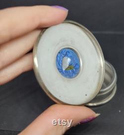 Art Deco Silver Plated Powder Trinket Box Reverse Carved Kingfisher Glass Cabochon, EJH Birmingham