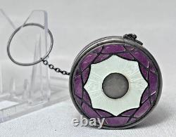Art Deco Sterling Silver Compact With Finger Ring Mirrored Pressed Powder Box