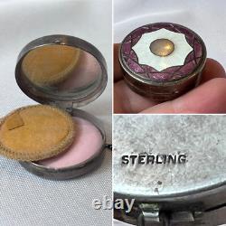 Art Deco Sterling Silver Compact With Finger Ring Mirrored Pressed Powder Box