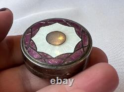 Art Deco Sterling Silver Compact With Finger Ring Mirrored Pressed Powder Box