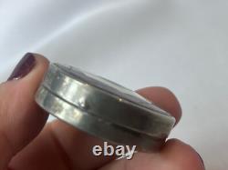 Art Deco Sterling Silver Compact With Finger Ring Mirrored Pressed Powder Box