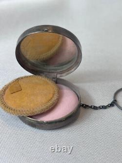 Art Deco Sterling Silver Compact With Finger Ring Mirrored Pressed Powder Box