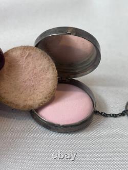 Art Deco Sterling Silver Compact With Finger Ring Mirrored Pressed Powder Box