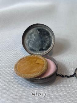 Art Deco Sterling Silver Compact With Finger Ring Mirrored Pressed Powder Box