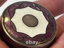 Art Deco Sterling Silver Compact With Finger Ring Mirrored Pressed Powder Box