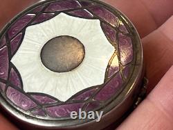 Art Deco Sterling Silver Compact With Finger Ring Mirrored Pressed Powder Box